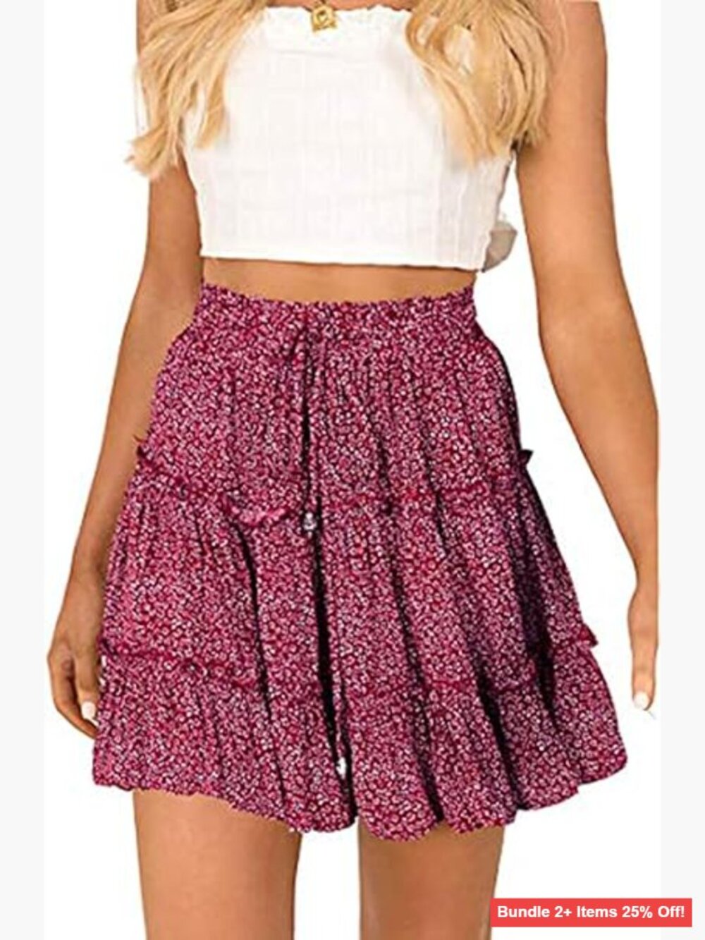 Large Flowy High Waist Skirt Summer Beach Ruffle A-Line Skater Mini